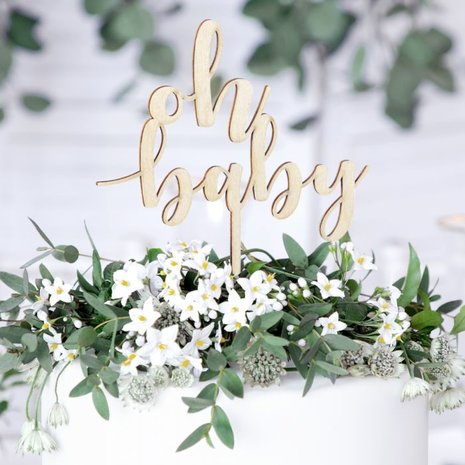 PartyDeco Wooden Cake Topper Oh Baby