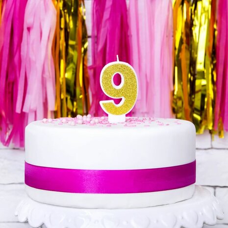 PartyDeco Gouden Verjaardag Kaars Nummer 9 