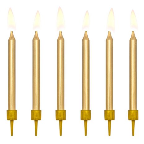 PartyDeco Birthday Candles Plain Gold 6cm pk/6