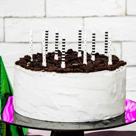 PartyDeco Birthday Candles Dots & Stripes Black & White pk/6