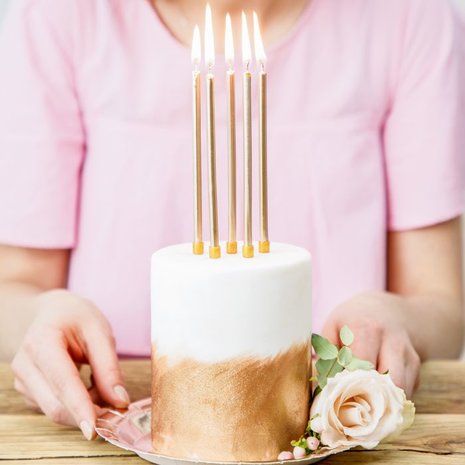  PartyDeco Birthday Candles Plain Gold 12,5cm pk/12