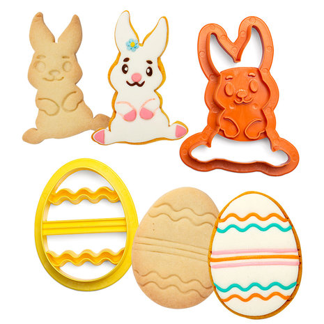 Decora Plastic Cookie Cutters Bunny And Decorated Eggs Set/2