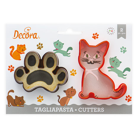 Decora Plastic Cookie Cutters Cat and Paw 2/st