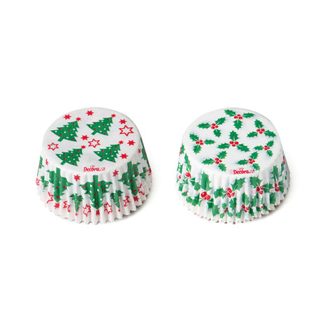 Decora Holly & Tree Christmas Baking Cups 36st - 50 x 32mm