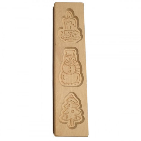 Kerst Speculaasplank Kaars & Sneeuwpop & Kerstboom 30x7,5 cm