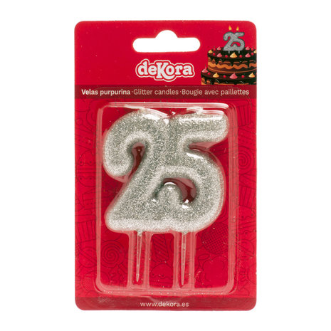 Dekora Kaars 25 Glitter Zilver