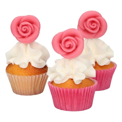 Funcakes Eetbare Marsepein Decoratie Rozen Roze set/6