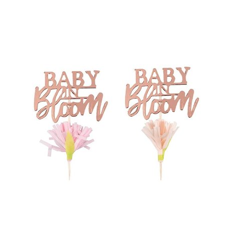 Ginger Ray Baby in Bloom Rose Gold Cupcake Toppers pk/12