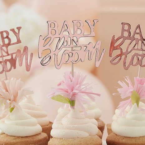 Ginger Ray Baby in Bloom Rose Gold Cupcake Toppers pk/12