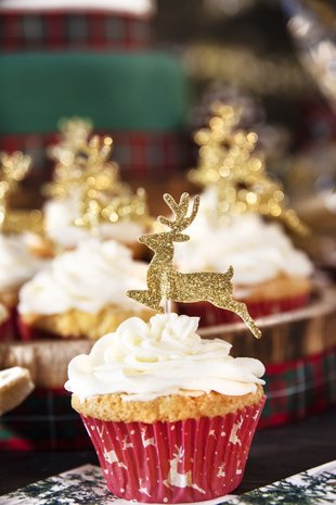 AH Glitter Reindeer Cupcake Toppers Gold pk12