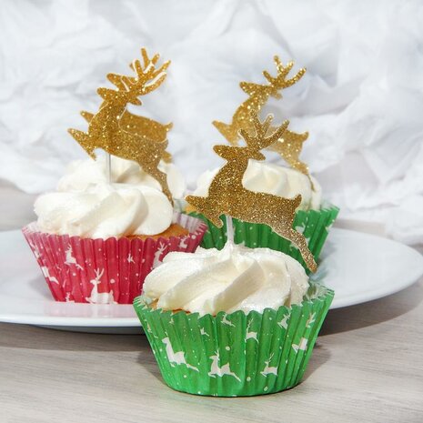 AH Glitter Reindeer Cupcake Toppers Gold pk12