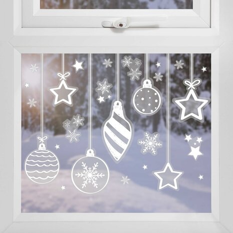 GingerRay White Bauble, Star and Snowflake Christmas Window Stickers