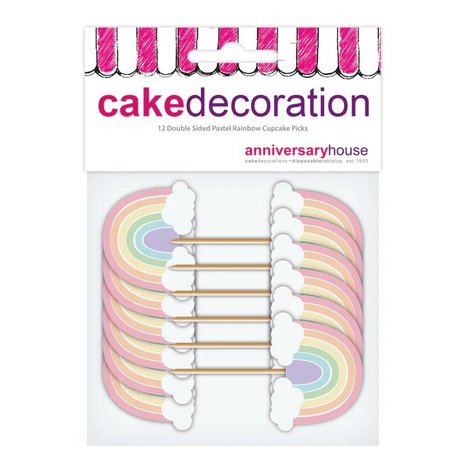 AH Pastel Rainbow Cupcake Toppers 12st