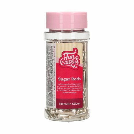 FunCakes Metallic Sugar Rods XL Silver 70 g