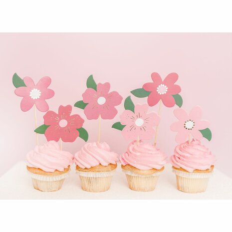 PartyDeco Cake Toppers Flowers pk/8