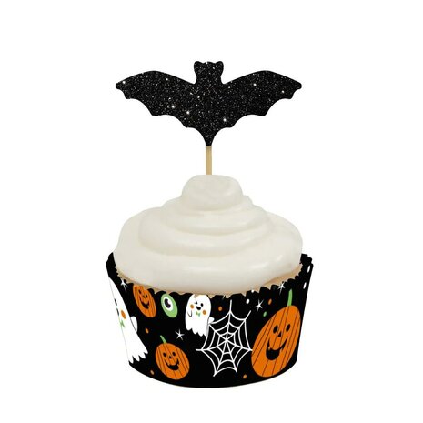 AH Halloween Glitter Bat Cupcake Toppers Black pk/12