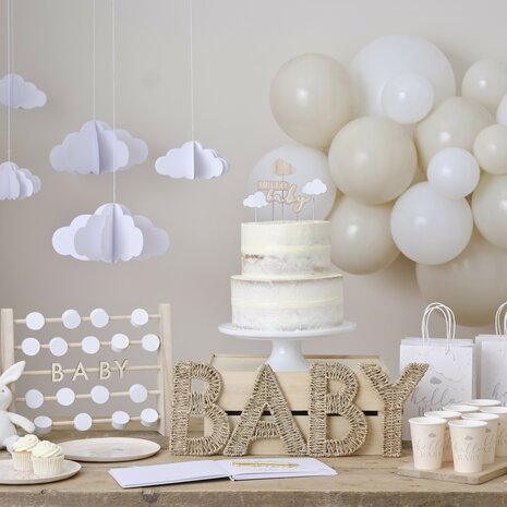 Ginger Ray Wooden Hello Baby and Clouds Cake Topper