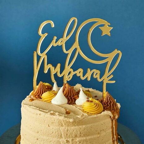 Hootyballoo Gold Eid Mubarak Acrylic Cake Topper