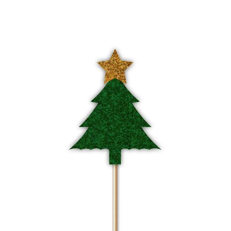 AH Glitter Christmas Tree Cupcake Toppers Green pk12