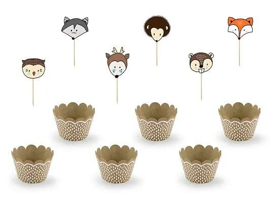 PartyDeco Cupcake Wrapper met Topper Bos pk/6