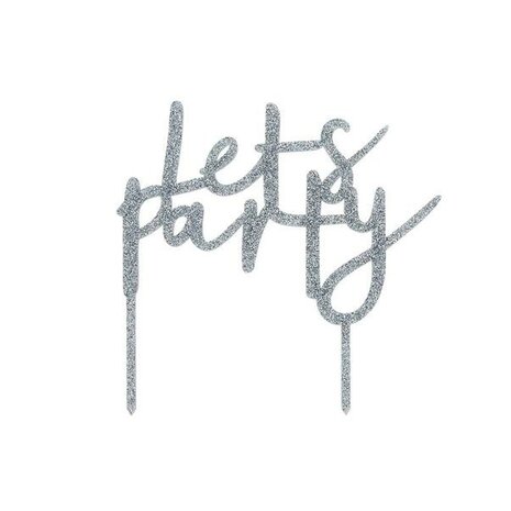 Hootyballoo Zilver Glitter taarttopper van acryl 'Lets Party'