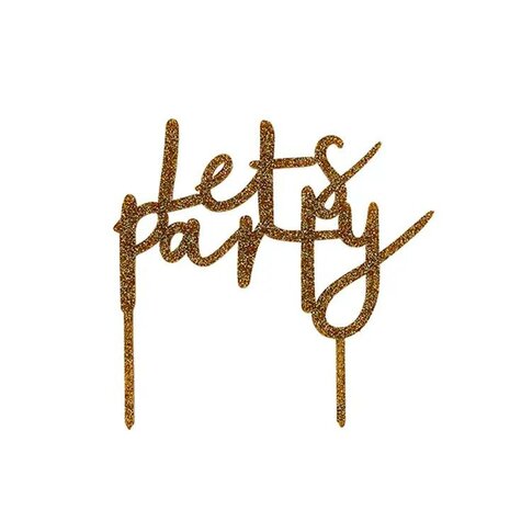 Hootyballoo Goud Glitter Taarttopper van acryl 'Lets Party'