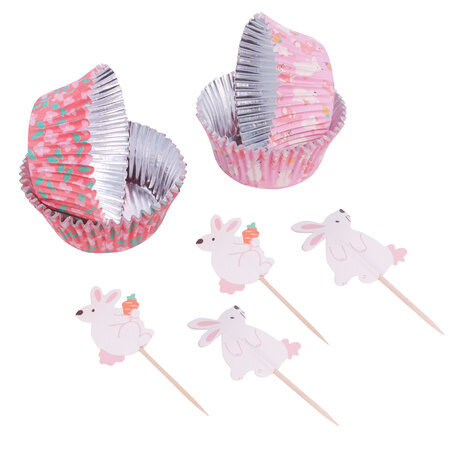 PME Paas Cupcake Vormpjes & Toppers Set van 48 - Konijntjes