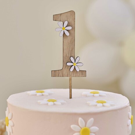 Ginger Ray Wooden Daisy 1st Birthday Cake Topper