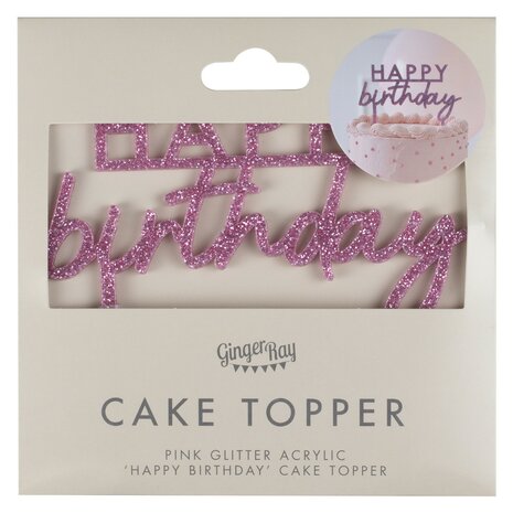 Ginger Ray Pink Glitter Acrylic Happy Birthday Cake Topper