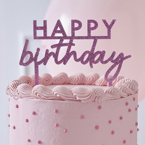 Ginger Ray Pink Glitter Acrylic Happy Birthday Cake Topper