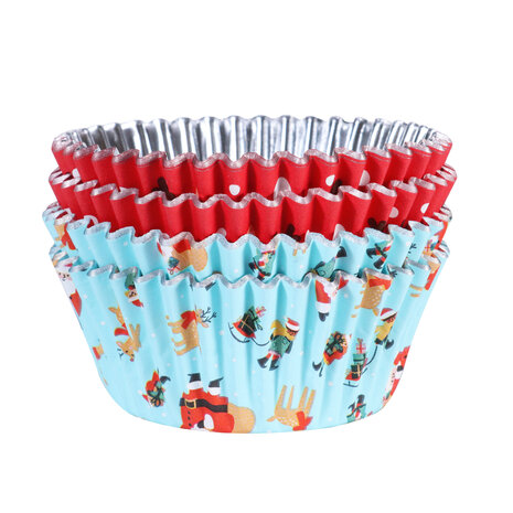 PME Kerst Cupcake Vormpjes met Folievoering - Kerstman & Rudolph (60 stuks)