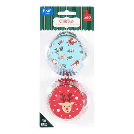 PME Kerst Cupcake Vormpjes met Folievoering - Kerstman & Rudolph (60 stuks)