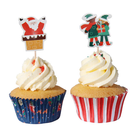 PME Kerst Cupcakevormpjes & Topper Set/24 - De Kerstman