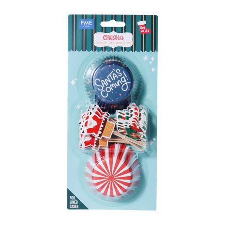 PME Kerst Cupcakevormpjes & Topper Set/24 - De Kerstman