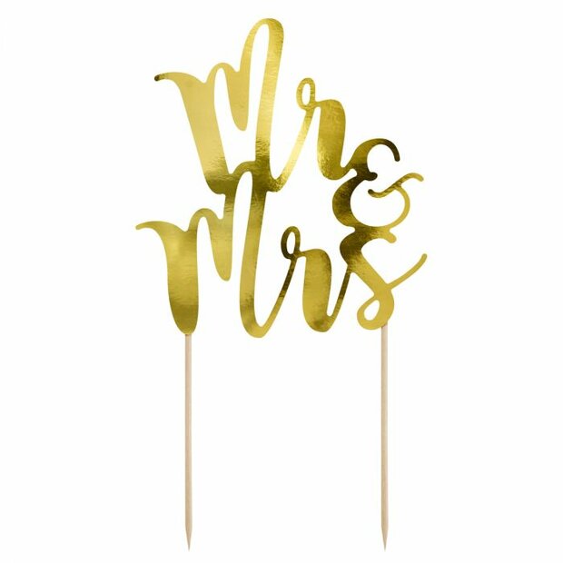 PartyDeco Taart Topper Mr &amp; Mrs Goud