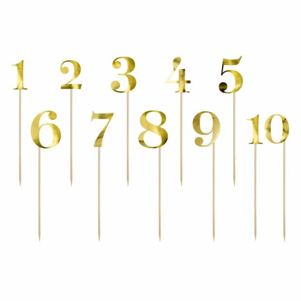 PartyDeco Taart Toppers Tafelnummers Goud Set/11