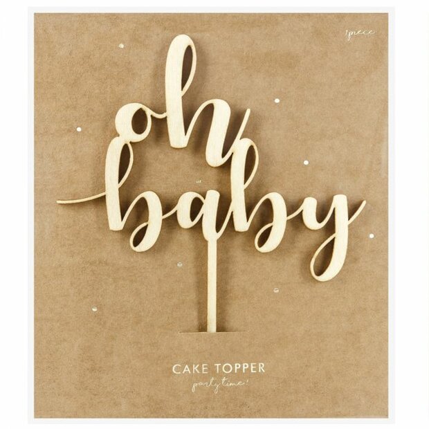 PartyDeco Houten Taart Topper Oh Baby 