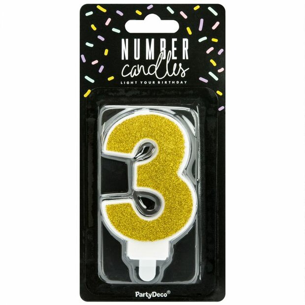 PartyDeco Gouden Verjaardag Kaars Nummer 3