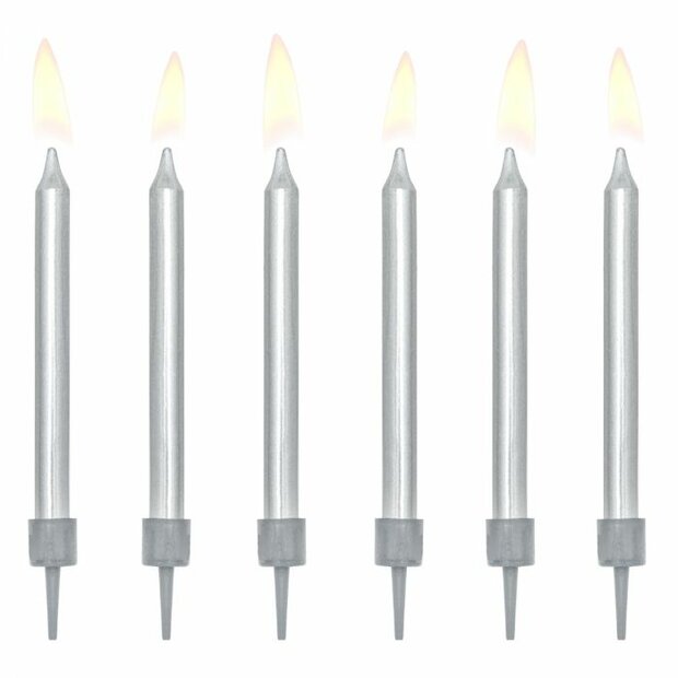 PartyDeco Bougies d&rsquo;anniversaire Unies Argent 6cm pcs/6