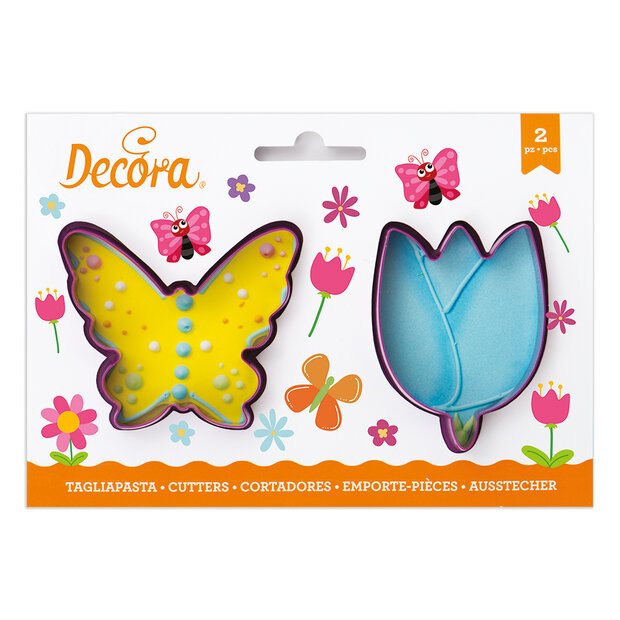 Decora Ausstecher Set Schmetterling &amp; Tulpe &ndash; 2‑teilig