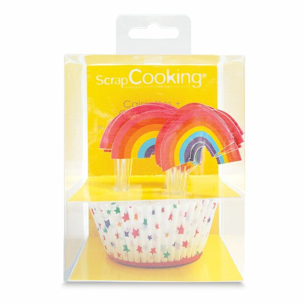ScrapCooking Baking Cups &amp; Toppers Regenboog &ndash; Set van 24