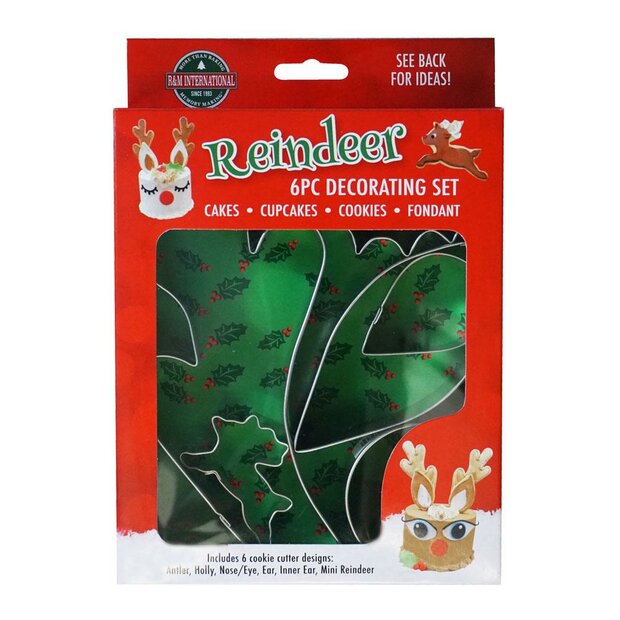 Reindeer Tin-Plated Cake Decorating Cutter Kit/6