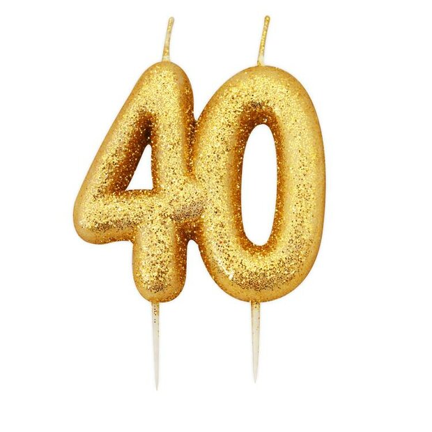 Anniversary House  Age 40 Glitter Candle Gold