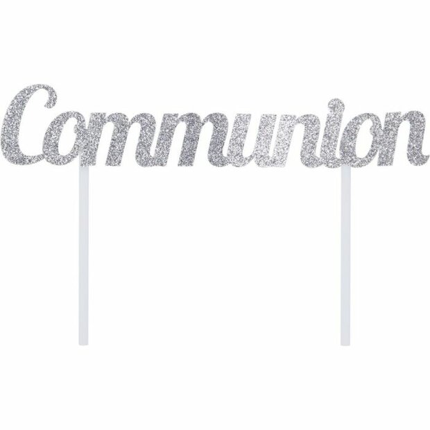 AH Silver Glitter Communion Cake Topper
