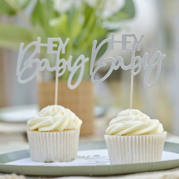 Ginger Ray Hey Baby Sage Baby Shower Cupcake Toppers