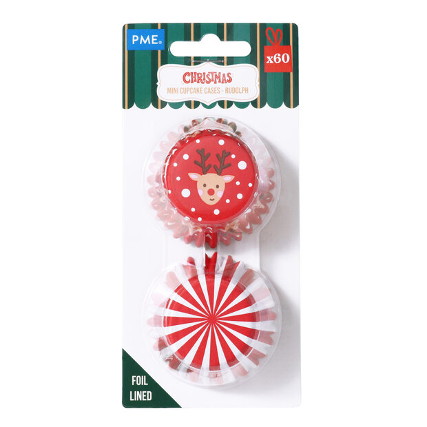 PME Kerst Mini Cupcakevormpjes met Folievoering &ndash; Rudolph &ndash; 60 stuks