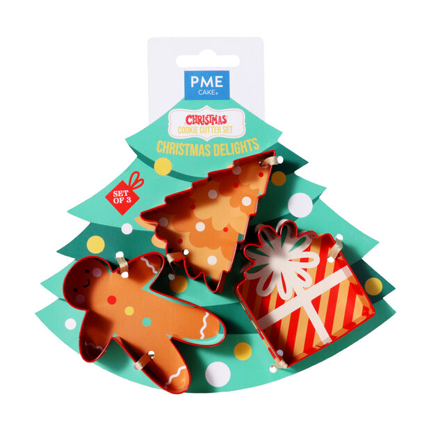 PME Kerst Koekjesuitstekers Kerstboom, Cadeautje &amp; Gingerbread Man &ndash; Set/3
