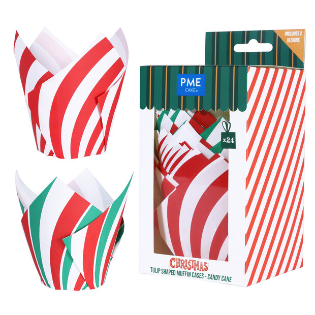 PME Kerst Tulpmuffinvormpjes &ndash; Zuurstok &ndash; 24 stuks