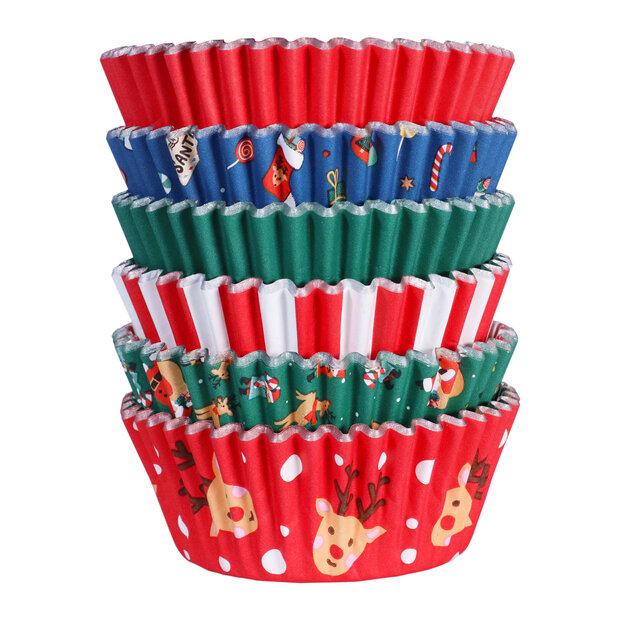 PME Kerst Cupcakevormpjes met Folievoering &ndash; Kerstman Mix &ndash; 100 stuks