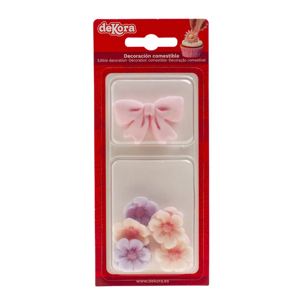 Dekora Sugar Pink Bows with Flowers Set/10